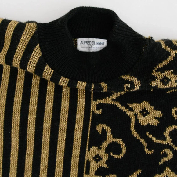 Vintage 90s Alfred Dunner Black w Metallic Gold  Floral Mockneck Sweater L - Picture 11 of 11